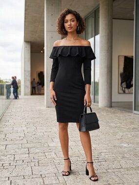 Zara Black One-Shoulder Ruffle Bodycon Dress